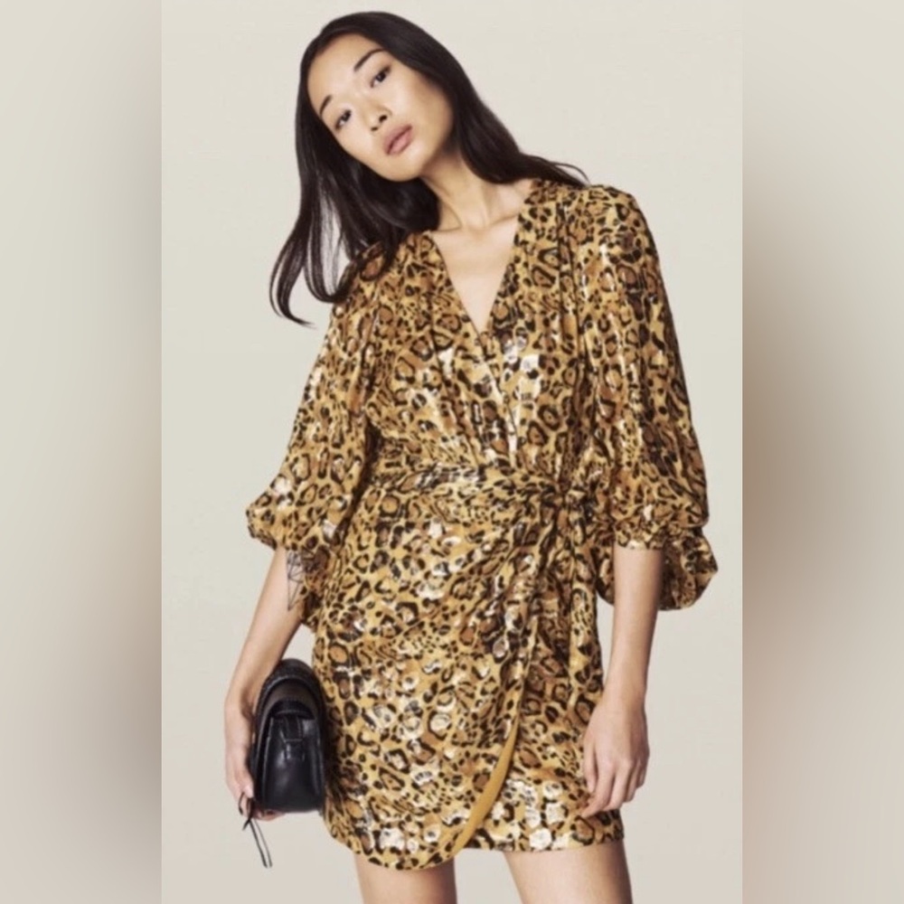 ba&sh Ginger Blouson-Sleeve Wrap Dress